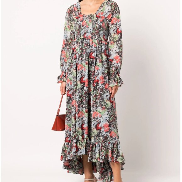 5a7 Cinq à Sept Leigh Floral-Print Ruffle Maxi Dress – Size 2 - Picture 1 of 16